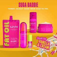 Nyx Professional Makeup Fat Oil Glossy Transparent Body Oil Хидратиращо масло за тяло, което осигурява 24-часов интензивен блясък с аромат на сладка ванилия & бита сметана 70ml - Suga Baddie