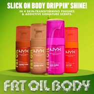 Nyx Professional Makeup Fat Oil Glossy Transparent Body Oil Хидратиращо масло за тяло, което осигурява 24-часов интензивен блясък с аромат на сладка ванилия & бита сметана 70ml - Suga Baddie