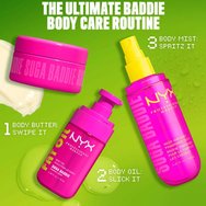 Nyx Professional Makeup Fat Oil Glossy Transparent Body Oil Хидратиращо масло за тяло, което осигурява 24-часов интензивен блясък с аромат на сладка ванилия & бита сметана 70ml - Suga Baddie