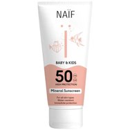 Naif Baby & Kids Mineral Sunscreen Spf50, Слънцезащитно мляко с висока защита за лице и тяло за бебета и деца с чувствителна кожа 100ml