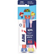 AIM Promo Super Mario Kids 0-6 Years Extra Soft Toothbrush 3 бр - Розово / червено / Синьо - Детска четка за зъби с много меки влакна и заоблена глава