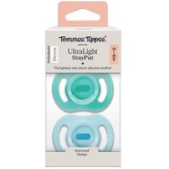 Tommee Tippee Ultrta Light Stay Put Orthodontic Silicone Soother 0-6m+, 2 Τεμάχια - Γαλάζιο / Τιρκουάζ