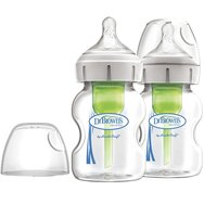Dr. Brown’s Опции+ Стъклена бебешка бутилка против колики с широко гърло 0m+, 2x150ml