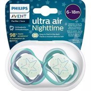 Philips Avent Ultra Air Nighttime Silicone Soother 6-18m Бензин - Тъмно син 2 бр., Код SCF376/07