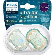 Philips Avent Ultra Air Nighttime Silicone Soother 0-6m Светло зелено - Сьомга 2 бр., Код SCF376/17