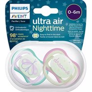 Philips Avent Ultra Air Nighttime Silicone Soother 0-6m Люляк - Светло зелено 2 части, Код SCF376/19