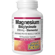 Natural Factors Magnesium Bisglycinate 200mg 120caps - Магнезиева хранителна добавка във високо абсорбираща се диглицинатна форма, нежна към стомаха, успокоява нервната система, помага с психологията и добро здраве на костите и мускулите. Natural Factors Magnesium Bisglycinate 200mg 120caps - Магнезиева хранителна добавка във високо абсорбираща се диглицинатна форма, нежна към стомаха, успокоява нервната система, помага с психологията и добро здраве на костите и мускулите.