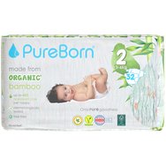 PureBorn Organic Bamboo Unisex Nappies No2 (3-6kg) 32 бр - Daises