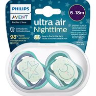 Philips Avent Ultra Air Nighttime Silicone Soother 6-18m Petrol - Purple 2 Pieces, Code SCF376/13