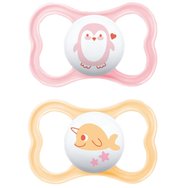 Mam Air Silicone Soother 16m+ 2 бр, Код 275SGc - розово / Светло бежово - Ортодонтски силиконови залъгалки с калъф за носене