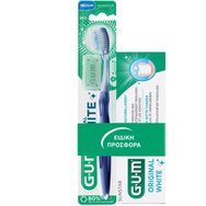 Gum Sunstar Promo Original White Toothpaste 75ml & 563 Medium Toothbrush 1 брой - Синьо - Паста за зъби за възстановяване на естествената белота на зъбите & четка за зъби със средна твърдост за естествено бели зъби всеки ден