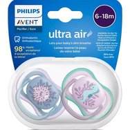 Philips Avent Ultra Air Silicone Soother 6-18m Синьо - лилаво 2 части, код SCF085/61