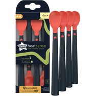 Tommee Tippee Heatsense Bacshield Soft Weaning Spoon 4m+ Бебешки лъжички с мек, гъвкав силикон с дълга дръжка и индикатор за топлина 4 бр