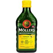 Moller's Cod Liver Oil Lemon 250ml - Хранителна добавка Орално рибено масло, богато на Омега 3 с витамини A, D и E с вкус на лимон Moller's Cod Liver Oil Lemon 250ml - Хранителна добавка Орално рибено масло, богато на Омега 3 с витамини A, D и E с вкус на лимон