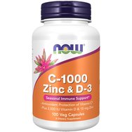 Now Foods C-1000, Zinc & D-3 Хранителна добавка с витамин C, цинк и D3 за сезонна подкрепа на имунната система и антиоксидантна защита 100veg.caps