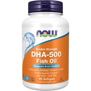 Now Foods DHA-500 Fish Oil 90Softgels - Хранителна добавка от концентрат на рибено масло EPA & DHA, която допринася за здравето на сърцето & нормалната функция на мозъка, под формата на мека капсула, поносима за червата