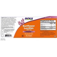 Now Foods Sunflower Lecithin 1200mg Soy-Free Хранителна добавка, лецитин от слънчогледово масло, богат на фосфолипи 100 Softgels