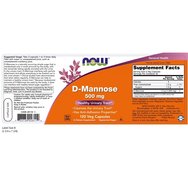 Now Foods D-Mannose 500mg Хранителна добавка 10 пъти по-мощна от инфекция на пикочните пътища с червена боровинка 120veg.caps