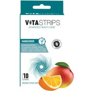 Vitastrips Hangover 10 разтварящи се в устата ленти - Хранителна добавка, подходяща за употреба преди & след консумация на алкохол, която подпомага намаляването на умората & възстановяването на организма с хранителни вещества, с вкус на портокал & манго