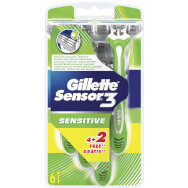 Gillette Sensor 3 Sensitive Бръсначи с 3 независими остриета за дълбоко и удобно бръснене 6 броя (4 + 2 подаръка)