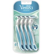 Gillette Venus 3 Sensitive Дамски самобръсначки за еднократна употреба с 3 остриета, които прегръщат вашите извивки, 4 броя Gillette Venus 3 Sensitive Дамски самобръсначки за еднократна употреба с 3 остриета, които прегръщат вашите извивки, 4 броя