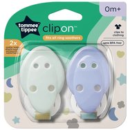 Tommee Tippee Clipon Fits All Ring Soothers 0m+ Щипки за залъгалки за лесно закопчаване с едно щракване, 2 броя