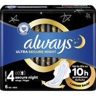 Always Ultra Secure Night Sanitary Towels with Wings Size 4, 6 бр