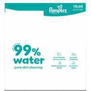 Pampers 99% Water Baby Wipes Бебешки кърпички с 99% вода и мек лосион за ефективно почистване и защита на чувствителна кожа с капак 1080 броя (18x60 броя)