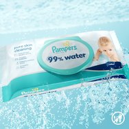 Pampers 99% Water Baby Wipes Бебешки кърпички с 99% вода и мек лосион за ефективно почистване и защита на чувствителна кожа с капак 1080 броя (18x60 броя)