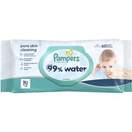 Pampers 99% Water Baby Wipes Бебешки кърпички с 99% вода и мек лосион за ефективно почистване и защита на чувствителна кожа с капак 60 броя