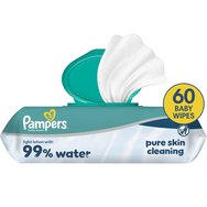 Pampers 99% Water Baby Wipes Бебешки кърпички с 99% вода и мек лосион за ефективно почистване и защита на чувствителна кожа с капак 60 броя