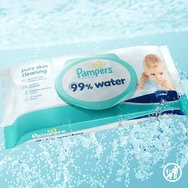Pampers 99% Water Baby Wipes Бебешки кърпички с 99% вода и мек лосион за ефективно почистване и защита на чувствителна кожа с капак 60 броя