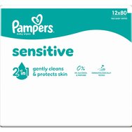 Pampers Sensitive Baby Wipes Нежни бебешки кърпички, които почистват и защитават чувствителната бебешка кожа 960 броя (12x80 броя)