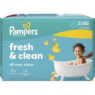 Pampers Fresh & Clean Wet Wipes Бебешки кърпички за нежно ежедневно почистване, подходящи за ръце и лице, 160 броя (2x80 броя)