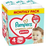 Pampers Premium Care Pants Monthly Pack No4 (9-15kg) Пелени-гащички 124 броя - Pampers Premium Care Pants Monthly Pack No4 (9-15kg) Пелени-гащички 124 броя -