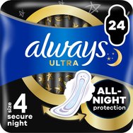 Always Ultra Secure Night Sanitary Towels with Wings Size 4, 24 бр