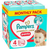 Pampers Premium Care Pants Monthly Pack No4 (9-15kg) Памперси Панталони 114 бр - 