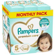 Pampers Premium Care Monthly Pack No5 (11-16kg) 148 памперси (2x74 пелени) - Pampers Premium Care Monthly Pack No5 (11-16kg) 148 памперси (2x74 пелени) -