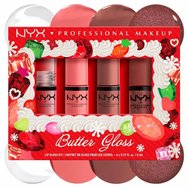 Nyx Professional Makeup Promo Xmas Edition Butter Lip Gloss Kit Коледен комплект грим за устни с кадифено меки & копринени гланцове за устни в 4 различни нюанса 4 броя