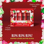 Nyx Professional Makeup Promo Xmas Edition Butter Lip Gloss Kit Коледен комплект грим за устни с кадифено меки & копринени гланцове за устни в 4 различни нюанса 4 броя Nyx Professional Makeup Promo Xmas Edition Butter Lip Gloss Kit Коледен комплект грим за устни с кадифено меки & копринени гланцове за устни в 4 различни нюанса 4 броя