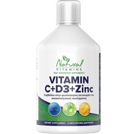 Natural Vitamins Adults C, D3 & Zinc 500ml - Хранителна добавка с витамин C, D3 и цинк в течност за пиене за укрепване и нормална функция на имунната система при възрастни с вкус на портокал