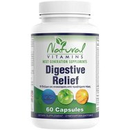 Natural Vitamins Digestive Relief 60caps - Хранителна добавка с 18 храносмилателни ензима за подпомагане на храносмилането и лечение на подуване на корема