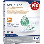 Pic Solution Aquabloc Waterproof Post-op Plaster 5 бр - 10cm X 8cm - Водоустойчива самозалепваща постоперативна подложка със специална антибактериална подложка