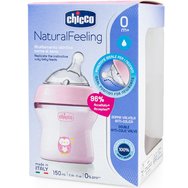 Chicco Natural Feeling Plastic Bottle 0m+ 150ml, 1 брой - розово Chicco Natural Feeling Plastic Bottle 0m+ 150ml, 1 брой - розово