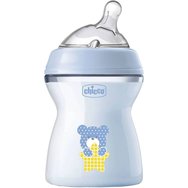 Chicco Natural Feeling Plastic Bottle 2m+ 250ml Пластмасово шише за хранене със система против колики & силиконов биберон с бавен поток, 1 брой - синьо