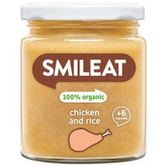 Smileat Organic Small Jar of Chicken with Rice & Peas 6m+ Био бебешко ястие с ориз, пилешко месо и грах, без глутен от 6-ия месец 230g