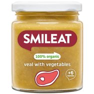 Smileat Organic Small Jar of Veal with Vegetables 6m+, 230g - Био бебешко ястие със зеленчуково пюре, телешко месо и екстра върджин зехтин, без глутен от 6-ия месец