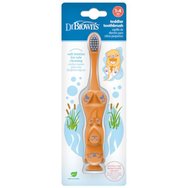 Dr Brown's Toddler 1-4 Years Toothbrush Детска четка за зъби с меки влакна за чувствителни венци & основа с вендуза за съхранение 1 брой - Оранжева видра