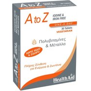 Health Aid A to Z Iodine & Iron Free 30tabs - Хранителна добавка с мултивитамини и минерали без желязо и йод за енергия, стимулация и силен имунитет Health Aid A to Z Iodine & Iron Free 30tabs - Хранителна добавка с мултивитамини и минерали без желязо и йод за енергия, стимулация и силен имунитет