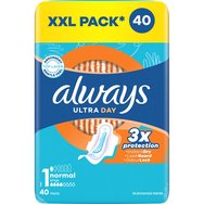 Always Ultra Day Normal Size 1 Sanitary Towels with Wings XXL Pack 40 бр - Дамски превръзки с крилца в нормален размер за незабавно попиване и неутрализиране на миризми през целия ден Always Ultra Day Normal Size 1 Sanitary Towels with Wings XXL Pack 40 бр - Дамски превръзки с крилца в нормален размер за незабавно попиване и неутрализиране на миризми през целия ден